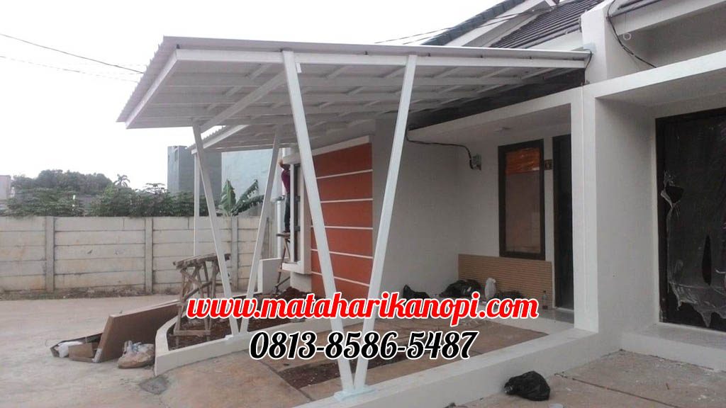 Hasil Pemasangan Kanopi Baja Ringan Atap Alderon Sunpanel Putih Super Elegan Plus Cat Putih di Mampang Hills Gardenia 13