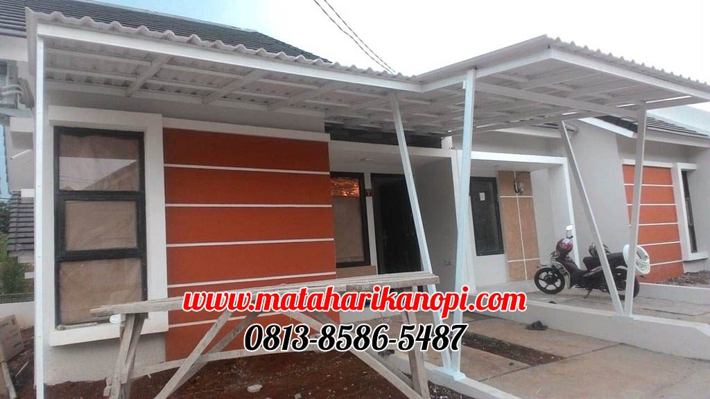 Hasil Pemasangan Kanopi Baja Ringan Atap Alderon Sunpanel Putih Super Elegan Plus Cat Putih di Mampang Hills Gardenia 13