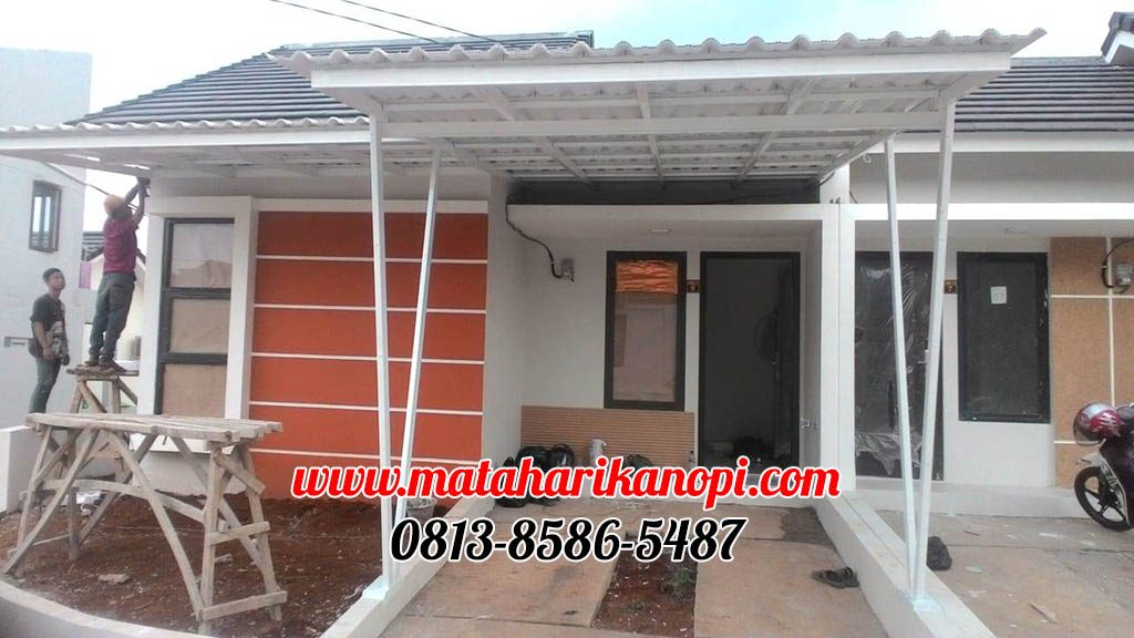Hasil Pemasangan Kanopi Baja Ringan Atap Alderon Sunpanel Putih Super Elegan Plus Cat Putih di Mampang Hills Gardenia 13