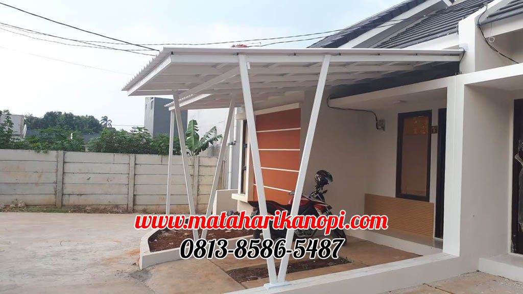 Hasil Pemasangan Kanopi Baja Ringan Atap Alderon Sunpanel Putih Super Elegan Plus Cat Putih di Mampang Hills Gardenia 13