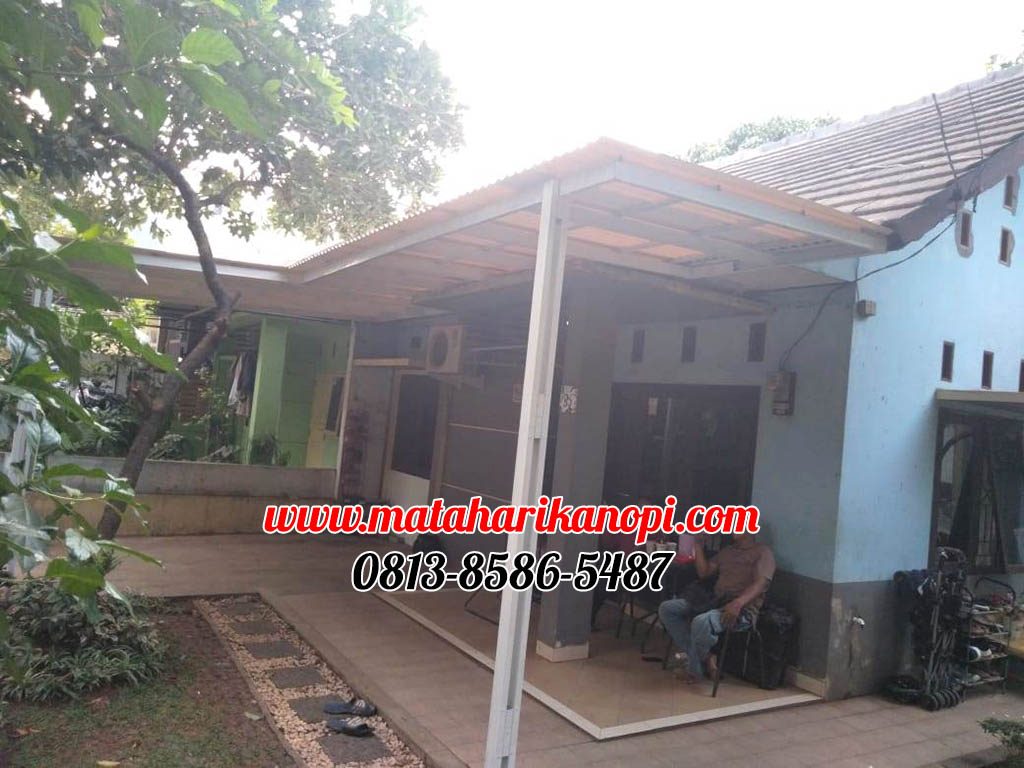 Hasil Pemasangan Kanopi Baja Ringan Atap Alderon RS Standar Plus Cat Putih di Perum Pondok Darussalam Kukusan Beji Depok