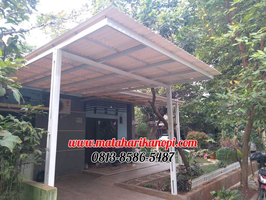 Hasil Pemasangan Kanopi Baja Ringan Atap Alderon RS Standar Plus Cat Putih di Perum Pondok Darussalam Kukusan Beji Depok