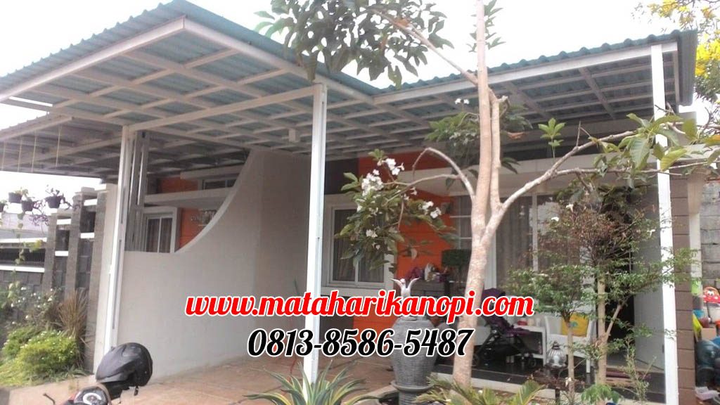 Hasil Pemasangan Kanopi Baja Ringan Atap Alderon Sunpanel Biru Type Super Elegan Plus Cat Putih di Cibubur Country, Cluster Cheddaer Forest 19B
