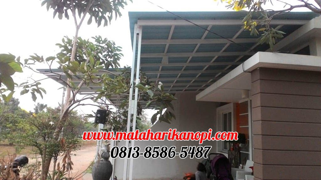 Hasil Pemasangan Kanopi Baja Ringan Atap Alderon Sunpanel Biru Type Super Elegan Plus Cat Putih di Cibubur Country, Cluster Cheddaer Forest 19B