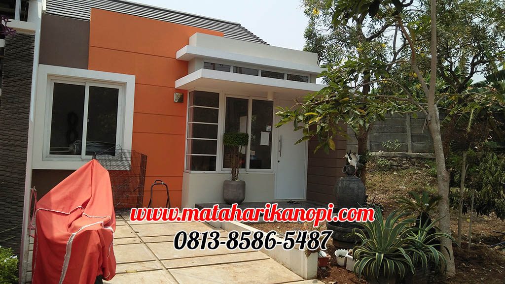 Hasil Pemasangan Kanopi Baja Ringan Atap Alderon Sunpanel Biru Type Super Elegan Plus Cat Putih di Cibubur Country, Cluster Cheddaer Forest 19B