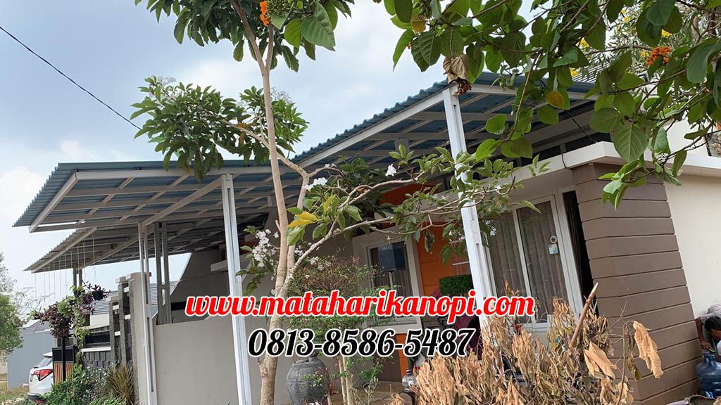 Hasil Pemasangan Kanopi Baja Ringan Atap Alderon Sunpanel Biru Type Super Elegan Plus Cat Putih di Cibubur Country, Cluster Cheddaer Forest 19B