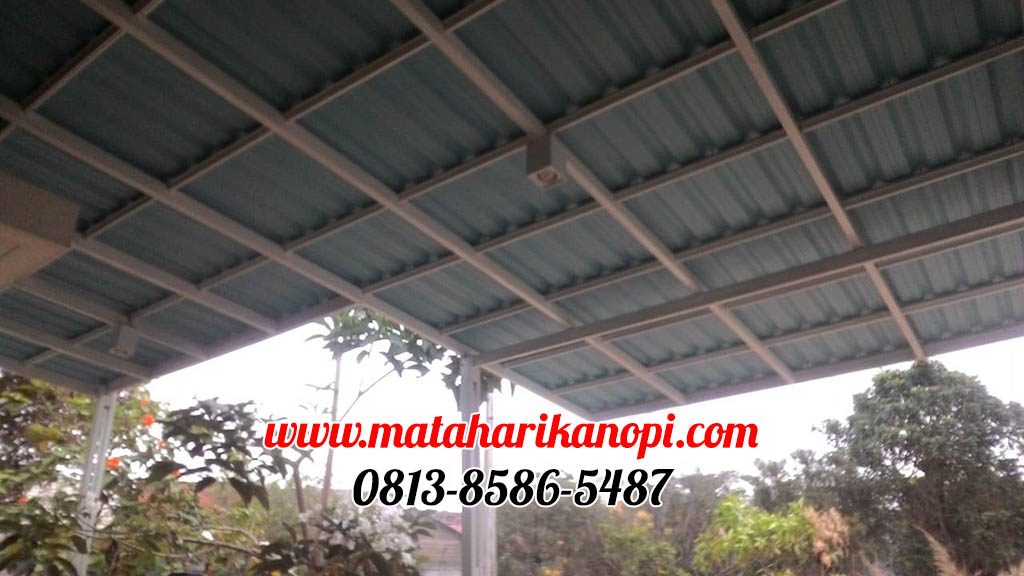 Hasil Pemasangan Kanopi Baja Ringan Atap Alderon Sunpanel Biru Type Super Elegan Plus Cat Putih di Cibubur Country, Cluster Cheddaer Forest 19B