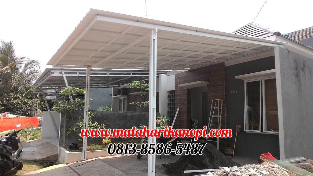 Hasil Pemasangan Kanopi Baja Ringan Atap Alderon Sunpanel Type Super Elegan Plus Cat Putih di Puri Insani 2 Grand Depok City