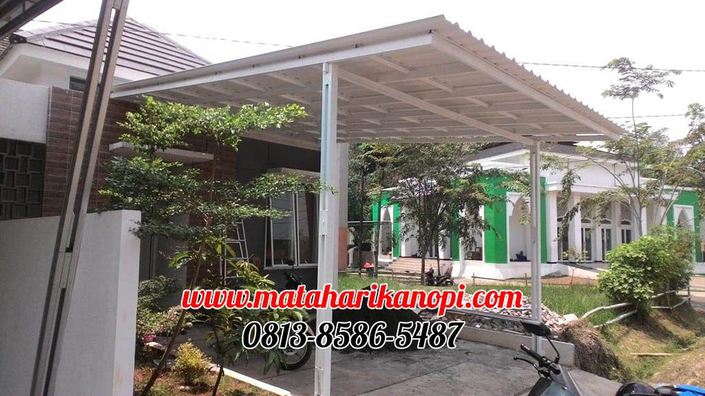 Hasil Pemasangan Kanopi Baja Ringan Atap Alderon Sunpanel Type Super Elegan Plus Cat Putih di Puri Insani 2 Grand Depok City