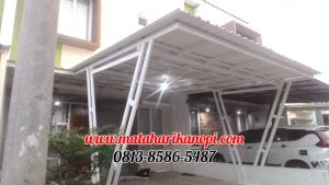 Hasil Pemasangan Kanopi Baja Ringan Atap Alderon Sunpanel Super Elegan Model Tiang V Spesial Plus Cat Putih di Perum Syamsa Naura Blok A10 Depok