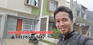 Hasil Pemasangan Kanopi Baja Ringan Atap Alderon Sunpanel Super Elegan Model Tiang V Spesial Plus Cat Putih di Perum Syamsa Naura Blok A10 Depok