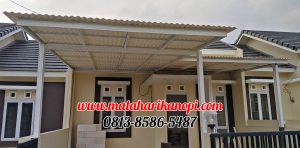 Hasil Pemasangan Kanopi Baja Ringan Atap Alderon RS Super Elegan Plus Cat Putih di Pondok Rajeg Residence