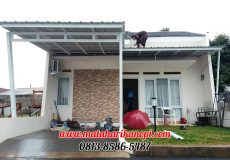 Hasil Pemasangan Kanopi Baja Ringan Atap Spandek Super Elegan Plus Cat Putih di Tanah Baru Beji Depok