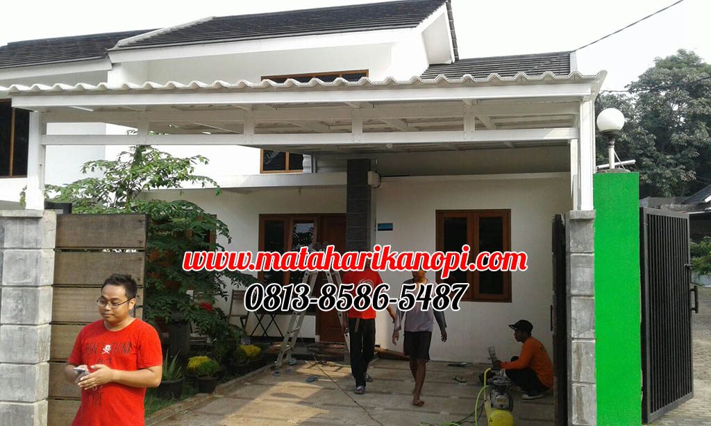 Hasil Pemasangan Kanopi Baja Ringan Atap Alderon Sunpanel Super Elegan Plus Cat Putih di Kalimulya, Pondok Rajeg, Depok