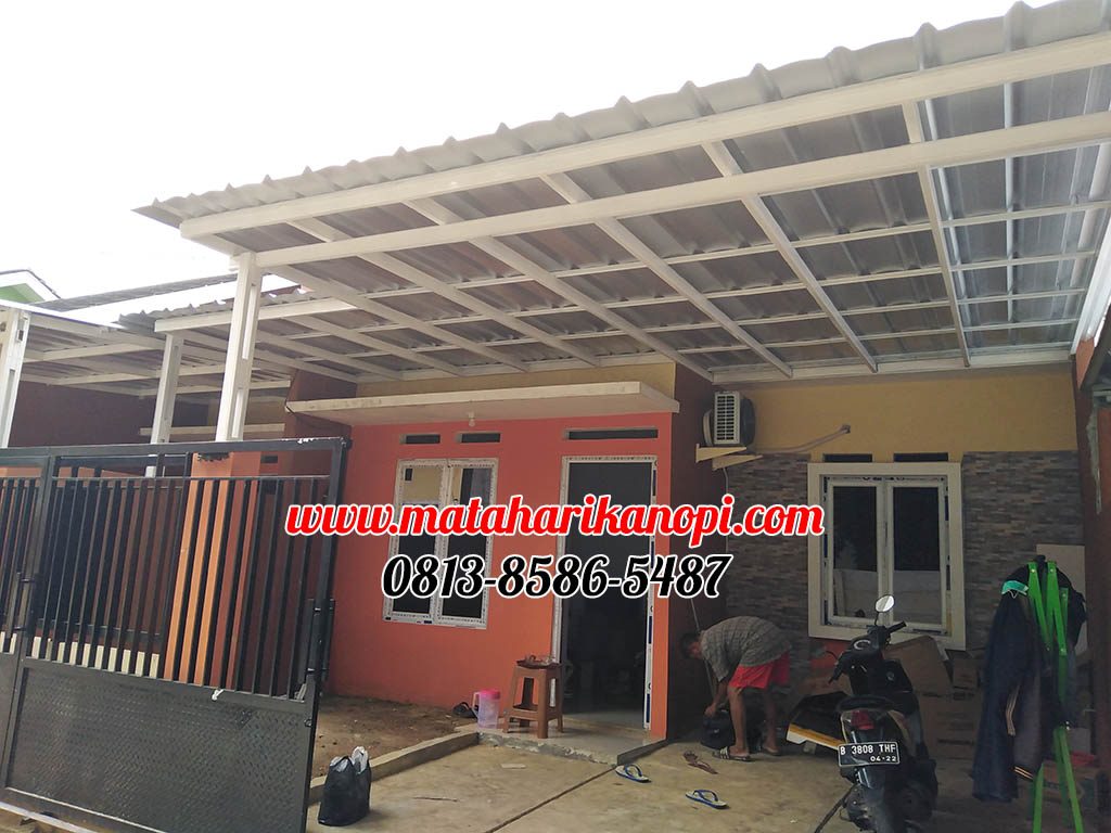 Hasil Pemasangan Kanopi Baja Ringan Atap Spandek Elegan Plus Cat Putih di Grand Makko Lake Cilodong Depok