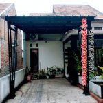 Hasil Pemasangan Kanopi Baja Ringan Atap Spandek Super Elegan Model Tiang V Plus Cat Hitam di Griya Al-Ma'Shum Sawangan Depok