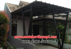 Hasil Pemasangan Kanopi Baja Ringan Atap Spandek Super Elegan Model Tiang V Plus Cat Hitam di Griya Al-Ma'Shum Sawangan Depok