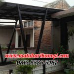 Hasil Pemasangan Kanopi Baja Ringan Atap Spandek Super Elegan Model Tiang V Plus Cat Hitam di Griya Al-Ma'Shum Sawangan Depok