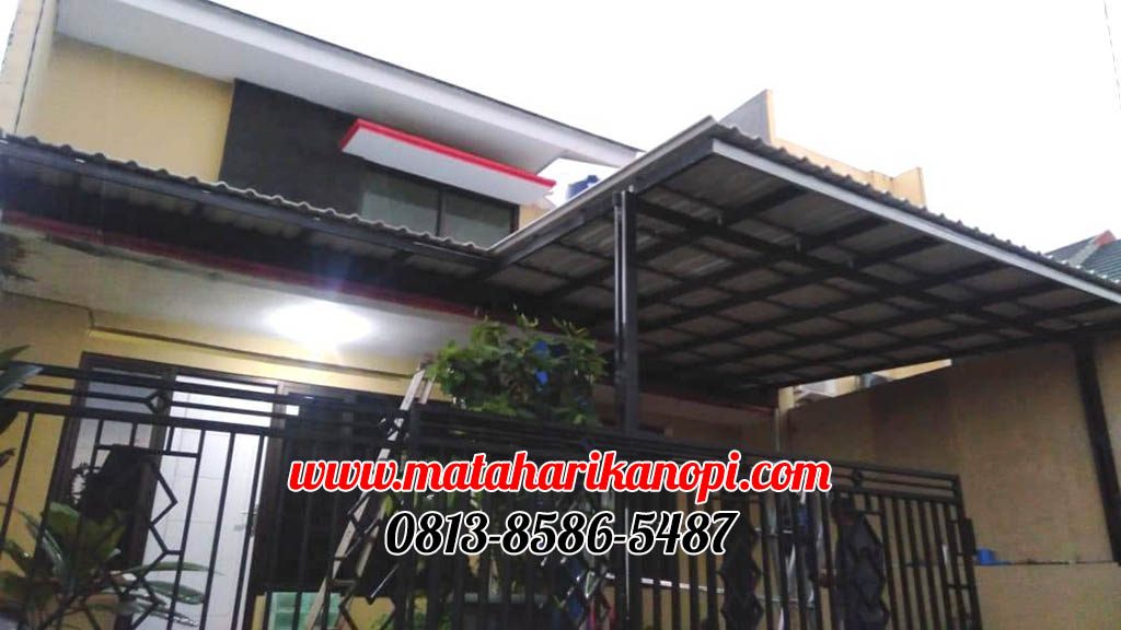 Hasil Pemasangan Kanopi Baja Ringan Atap Alderon Sunpanel Putih Plus Cat Hitam di Griya Elok Sidamukti Cilodong Depok