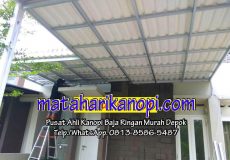 Hasil Pemasangan Kanopi Baja Ringan Atap Alderon di Tanah Baru Beji Depok