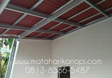 Hasil Pemasangan Kanopi Baja Ringan Atap Go Green Merah Type Ekonomis di Perumahan Qinaya Regency, Pasir Putih, Sawangan, Depok