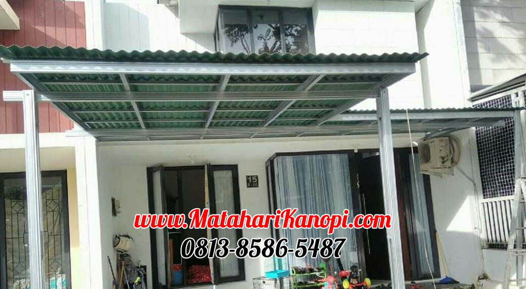 Hasil Pemasangan Kanopi Baja Ringan Atap Go Green Hijau Type Ekonomis di Citra Grand Cluster The Dense P.06 Cibubur