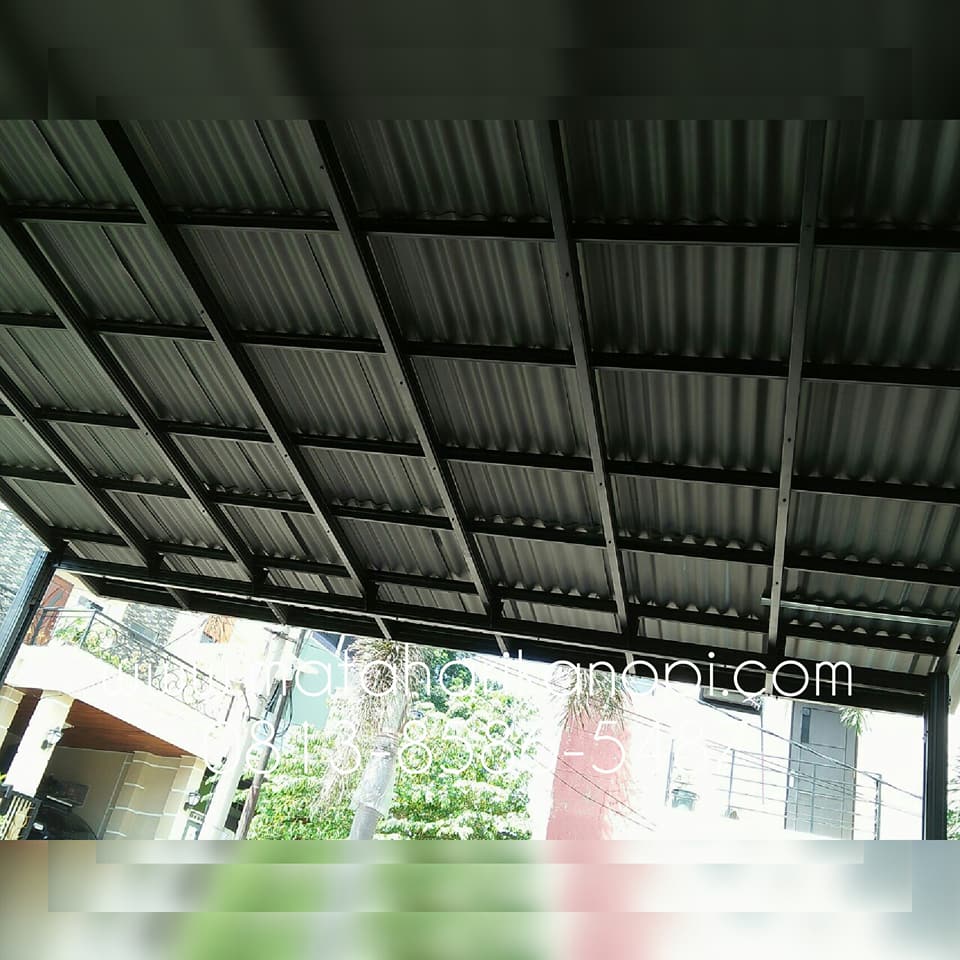 Hasil Pemasangan Kanopi Baja Ringan Murah Atap Go Green Abu-abu Type Super Elegan + Pengecetan di Perumahan D'Palm Residence Blok B2, Cagar Alam, Depok