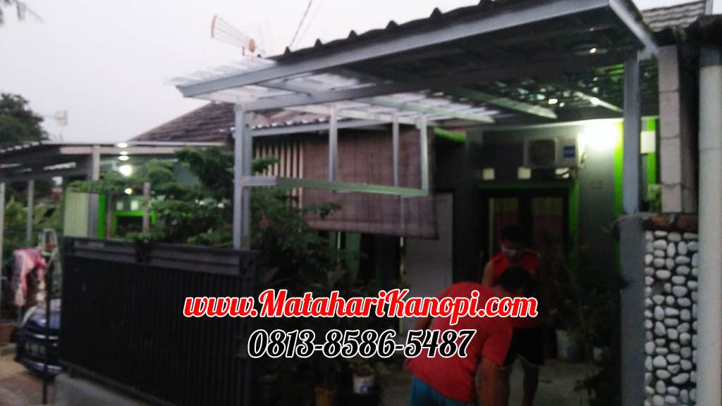 Hasil Pemasangan Kanopi Baja Ringan Atap Spandek Elegan Mix Solartuff di Shappire Regency Citayem Depok