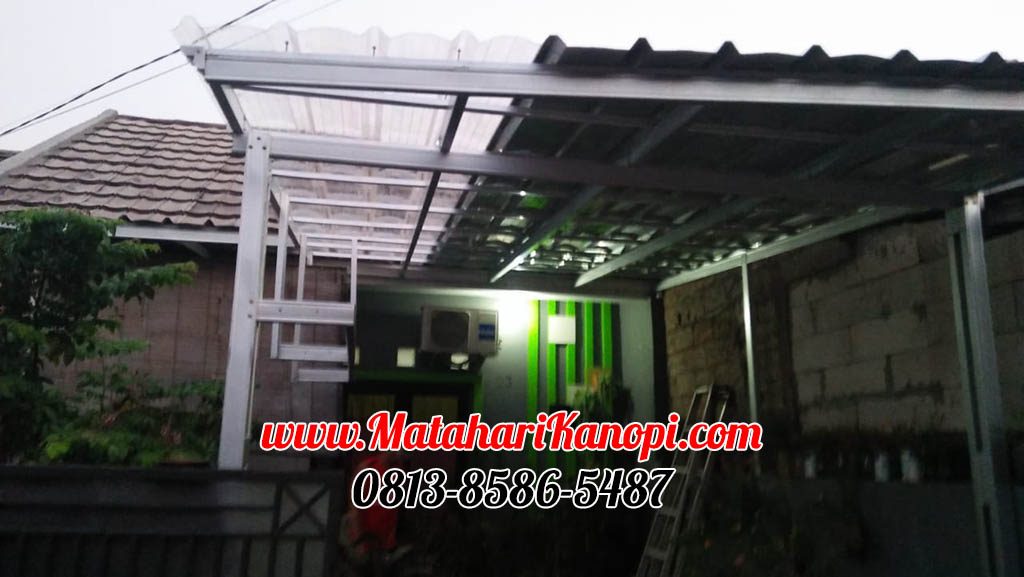 Hasil Pemasangan Kanopi Baja Ringan Atap Spandek Elegan Mix Solartuff di Shappire Regency Citayem Depok
