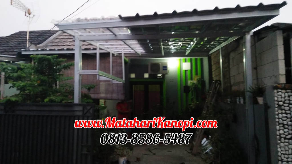 Hasil Pemasangan Kanopi Baja Ringan Atap Spandek Elegan Mix Solartuff di Shappire Regency Citayem Depok