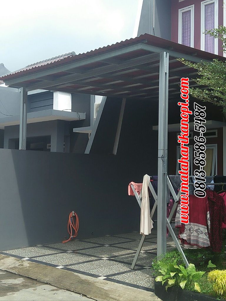 Hasil Pemasangan Kanopi Baja Ringan Atap Go Green Merah Super Elegan di Berlian Village, Tanah Baru, Beji, Depok