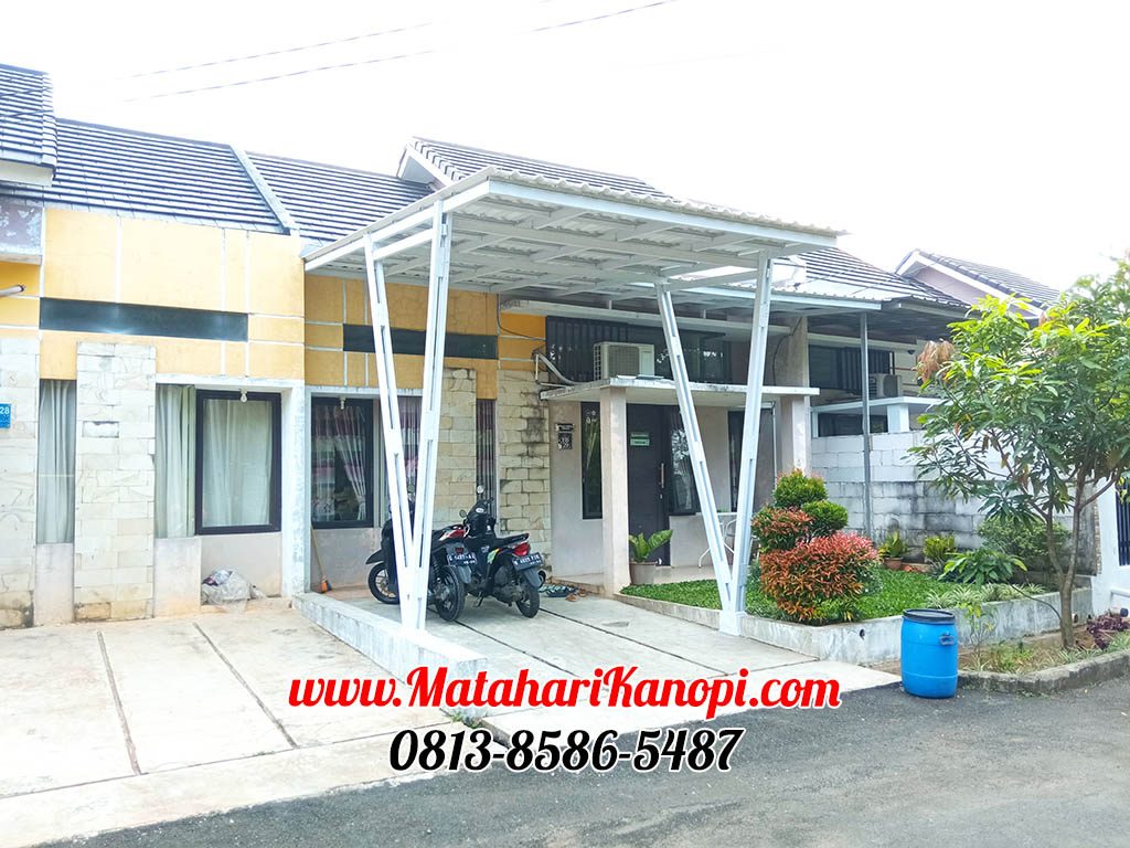 Hasil Pemasangan Kanopi Baja Ringan Atap Alderon Sunpanel Super Elegan V Plus Cat Putih di Taman Melati Premiere, Pengasinan, Sawangan, Depok