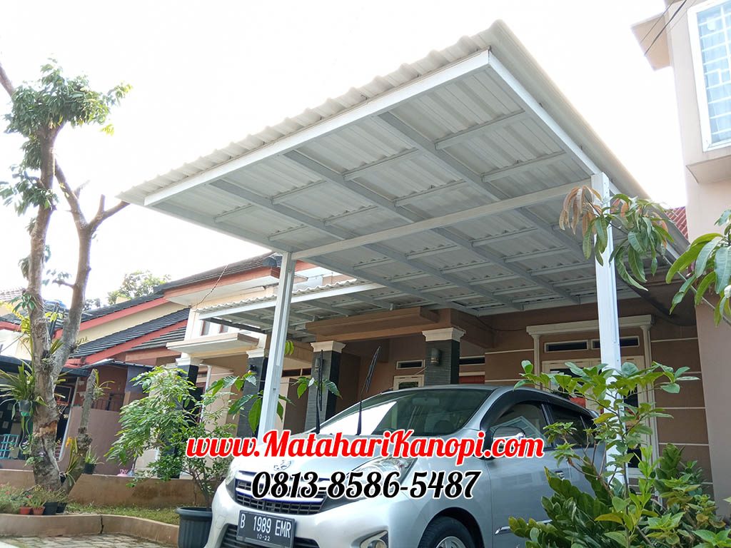 Hasil Pemasangan Kanopi Baja Ringan Atap Alderon Sunpanel Super Elegan Plus Cat Putih di Komplek Tugu Jaya Residence Parung Serab Gran Depok City