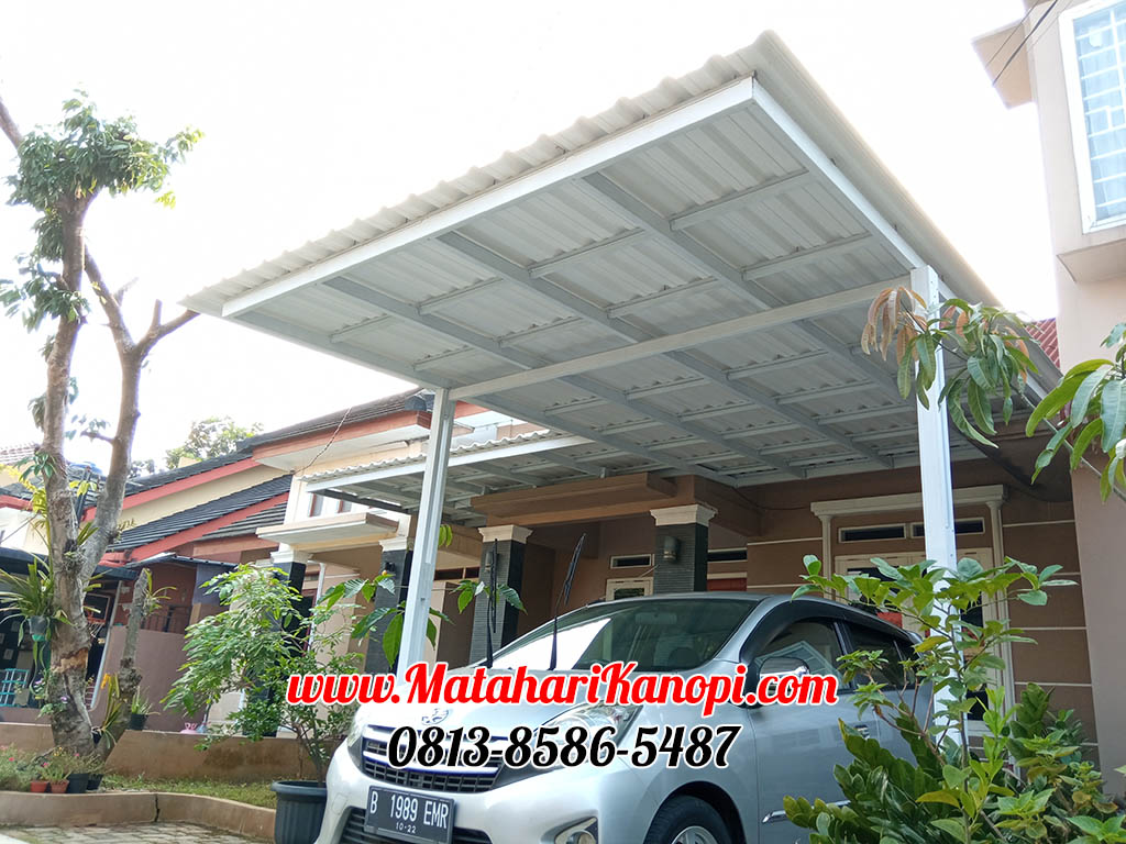 Hasil Pemasangan Kanopi Baja Ringan Atap Alderon Sunpanel Super Elegan Plus Cat Putih di Komplek Tugu Jaya Residence Parung Serab Gran Depok City