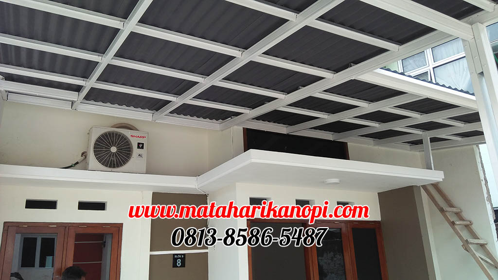 Hasil Pemasangan Kanopi Baja Ringan Atap Go Green Super Elegan Plus Cat Putih di Cluster Bale Setu, Cipayung, Jakarta Timur