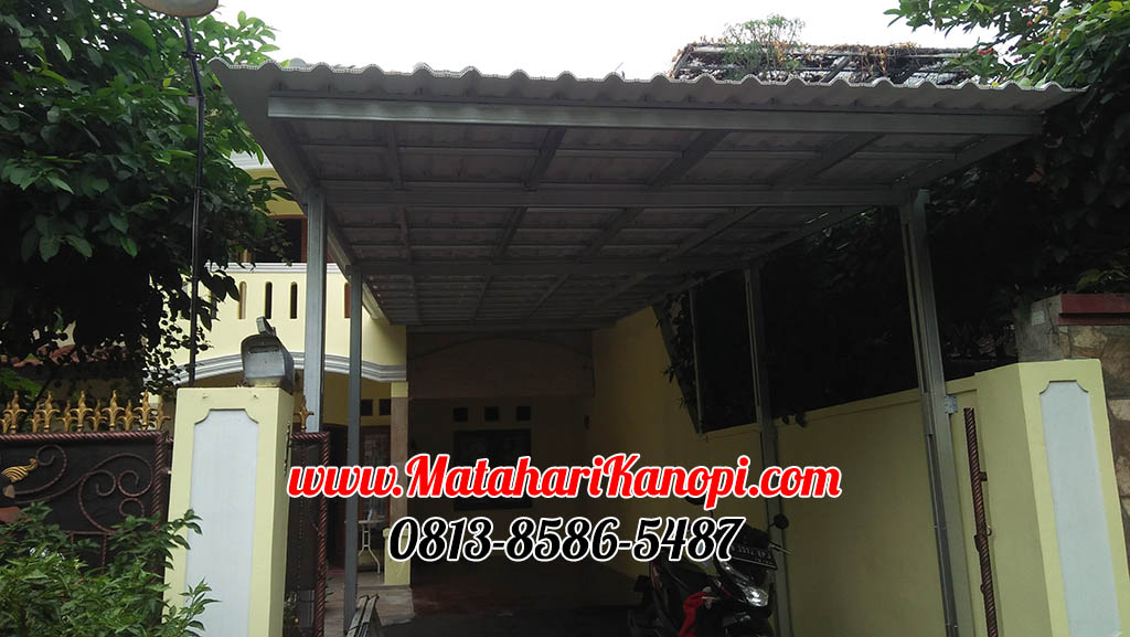 Hasil Pemasangan Kanopi Baja Ringan Atap Alderon Sunpanel Super Elegan di Proklamasi Depok