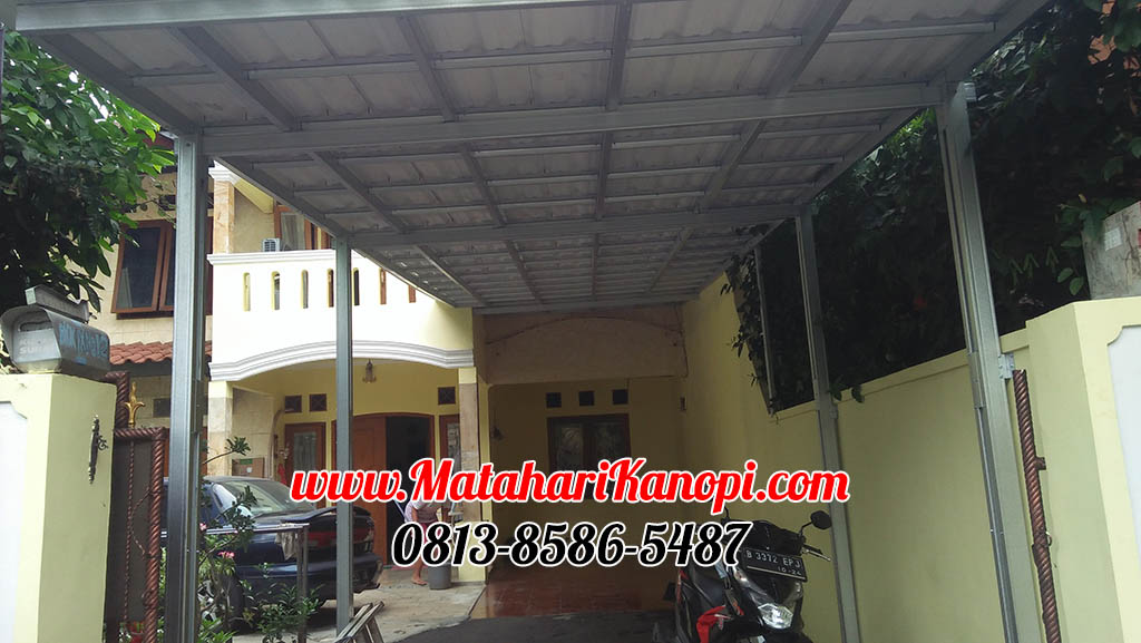 Hasil Pemasangan Kanopi Baja Ringan Atap Alderon Sunpanel Super Elegan di Proklamasi Depok