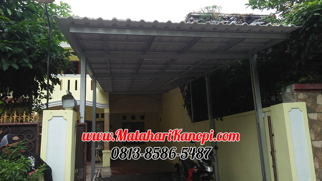 Hasil Pemasangan Kanopi Baja Ringan Atap Alderon Sunpanel Super Elegan di Proklamasi Depok