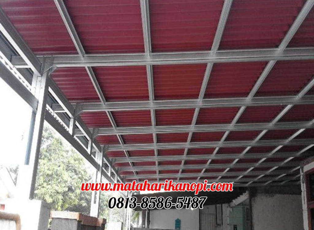Hasil Pemasangan Kanopi Baja Ringan Atap Go Green Super Elegan Merah di Kalimulya, Cilodong, Depok