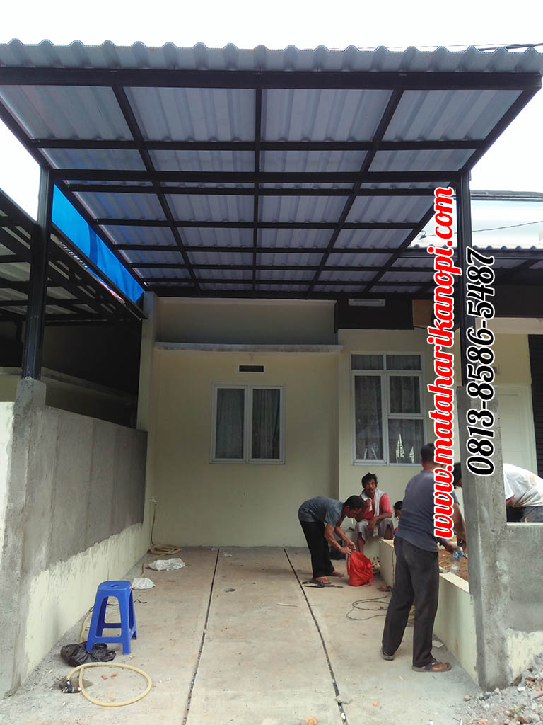 Hasil Pemasangan Kanopi Baja Ringan Murah Atap Alderon Sunpanel Super Elegan di Perum Kristal Garden, Cibinong, Citereup, Bogor