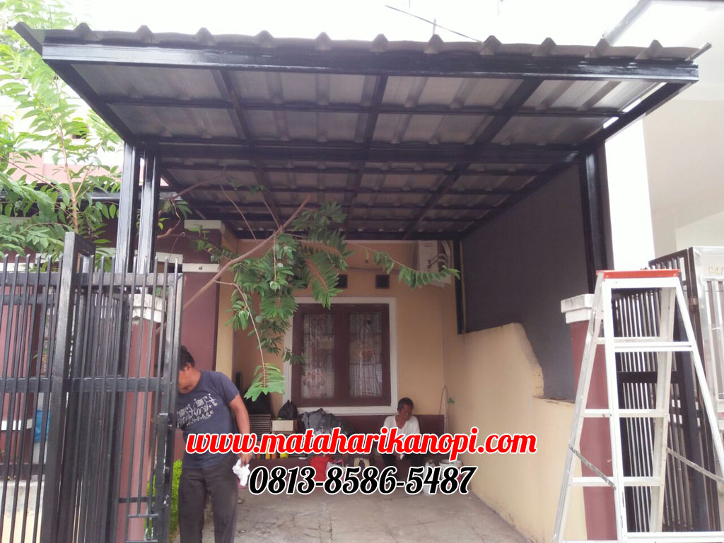Hasil Pemasangan Kanopi Baja Ringan Atap Spandek Elegan Plus Cat Hitam di Perum Permata Depok