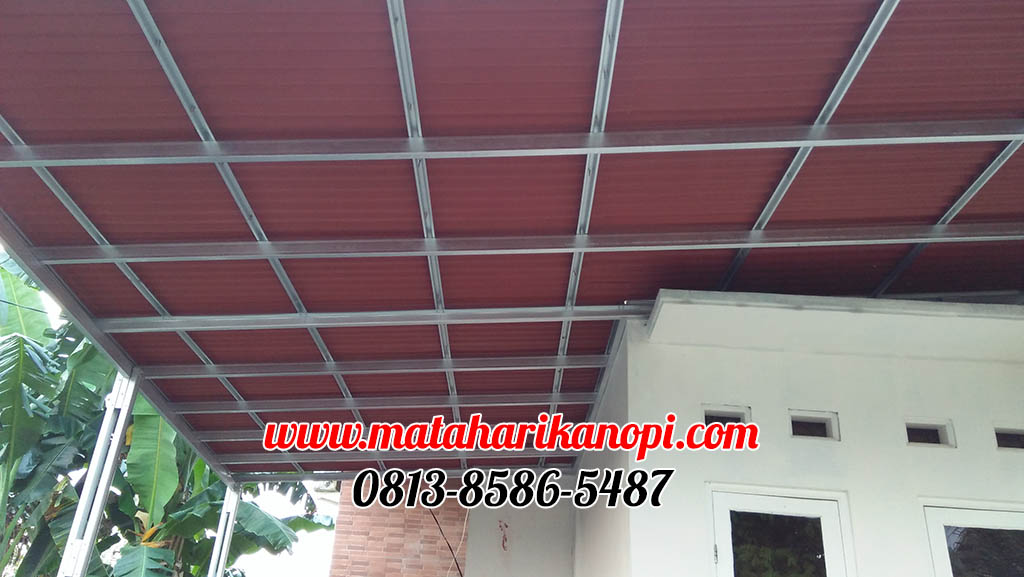 Hasil Pemasangan Kanopi Baja Ringan Atap Go Green Standar Warna Merah di Pondok Rajeg