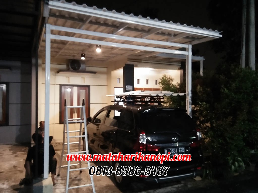 Hasil Pemasangan Kanopi Baja Ringan Atap Alderon Sunpanel Super Elegan Plus Cat Putih di Jl. Lingkar Sari 2, Kalisari, Pasar Rebo, Jakarta Timur