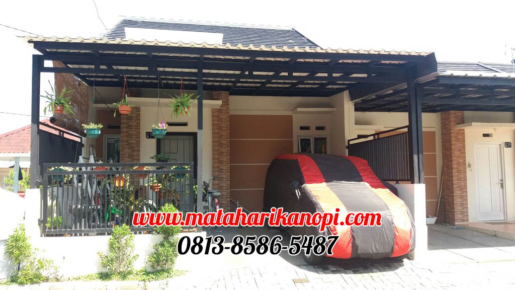 Hasil Pemasangan Kanopi Baja Ringan Atap Alderon Sunpenal Super Elegan Plus Cat Hitam di Ciomas River View, Bogor