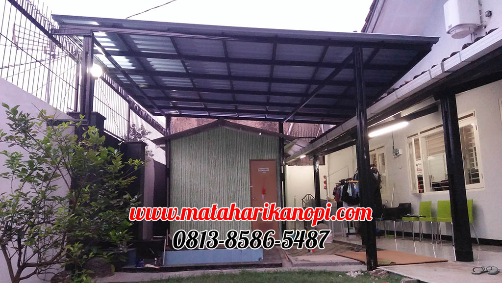 Hasil Pemasangan Kanopi Baja Ringan Atap Alderon Super Elegan di Jl. Kebembem I, Depok 2 Timur, Seberang Pasar Agung, Depok