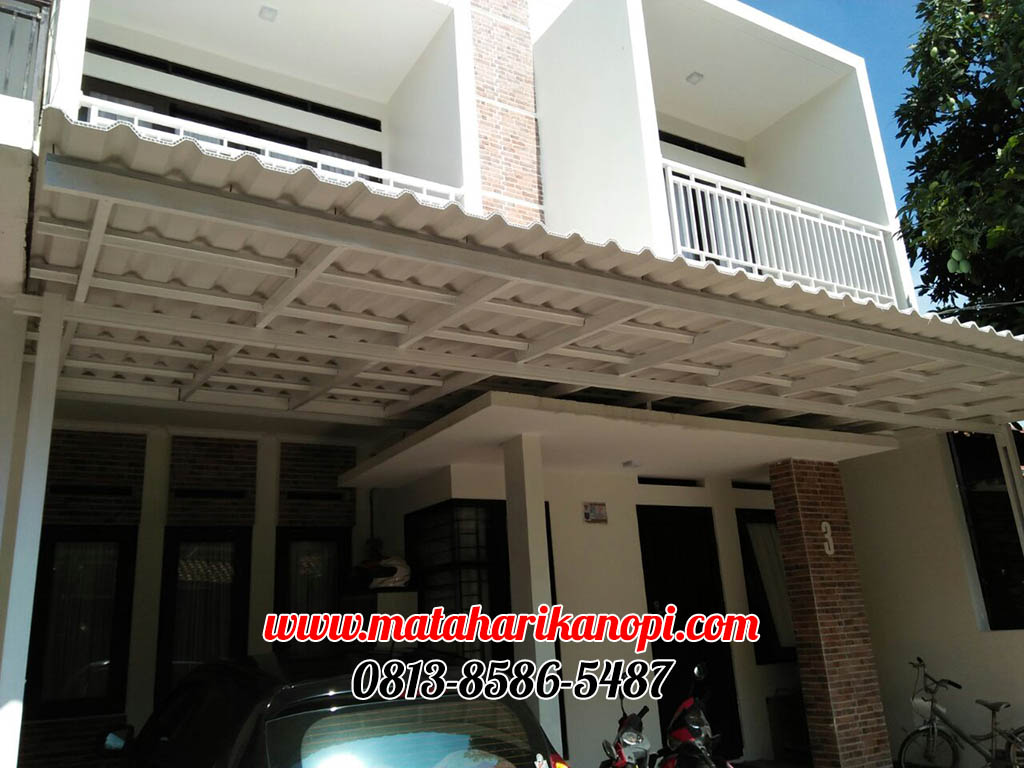 Hasil Pemasangan Kanopi Baja Ringan Murah Atap Alderon Sunpanel Super Elegan di Kelapa Dua Green Residence, Cimanggis, Depok