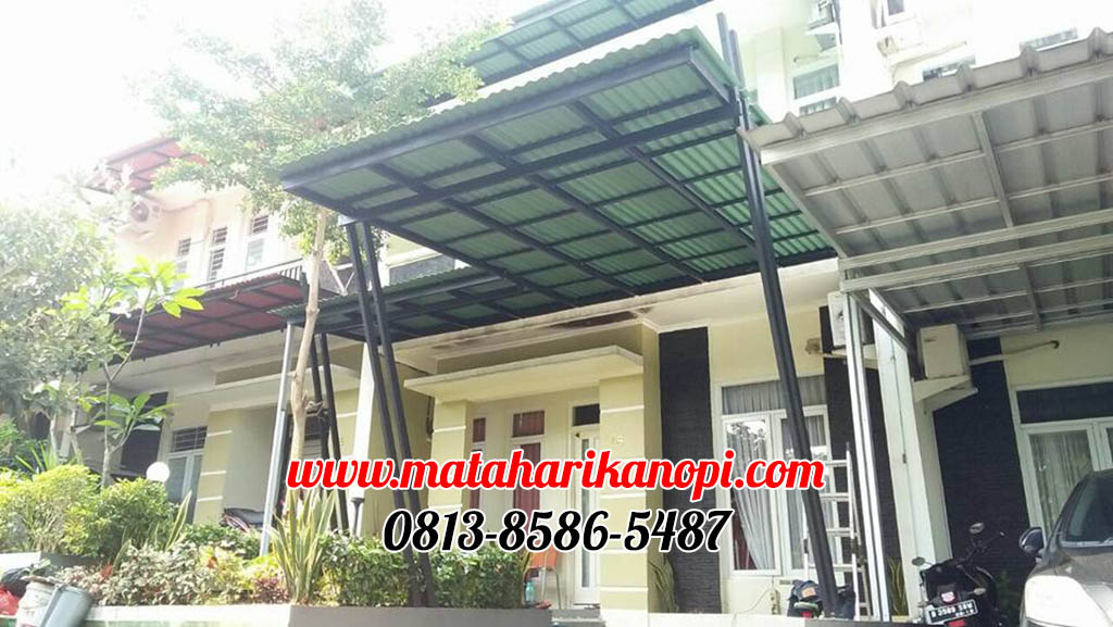 Hasil Pemasangan Kanopi Baja Ringan Atap Go Green Super Elegan Plus Cat Hitam di Limo, Depok