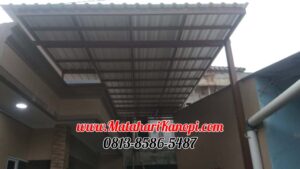Hasil Pemasangan Kanopi Baja Ringan Atap Alderon Sunpanel Super Elegan Plus Cat Coklat di An-Nizhomiyah Cilodong Depok