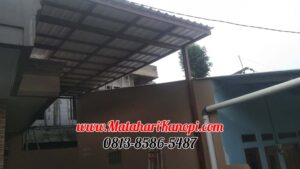 Hasil Pemasangan Kanopi Baja Ringan Atap Alderon Sunpanel Super Elegan Plus Cat Coklat di An-Nizhomiyah Cilodong Depok