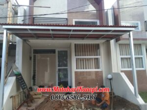 Hasil Pemasangan Kanopi Baja Ringan Atap Go Green Merah Standar di Perum DMarco Residence Cluster Syafii Cilodong Depok